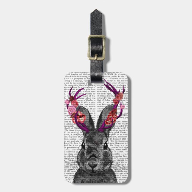 Étiquette À Bagage Jackalope avec Antlers roses (Devant Vertical)