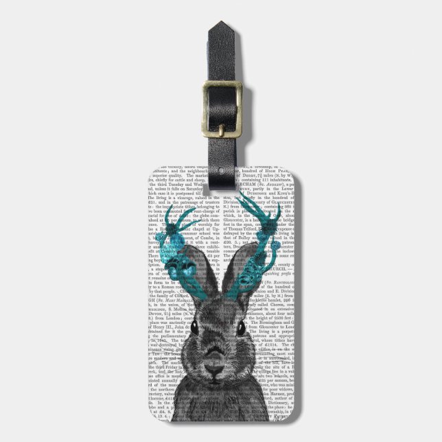 Étiquette À Bagage Jackalope avec Antlers Turquoise (Devant Vertical)