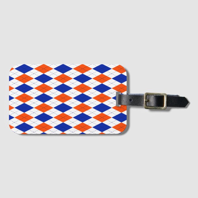 Étiquette À Bagage Jacquard orange et bleu diamant (Devant Horizontal)