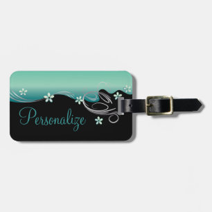 Étiquette À Bagage Jade et style floral de noir