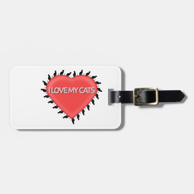 Étiquette À Bagage J'Aime Mes Chats (Devant horizontal)