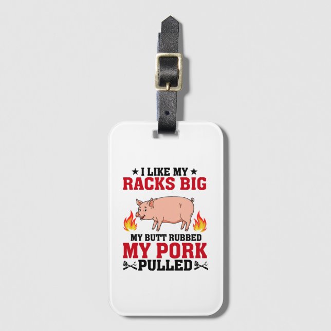 Étiquette À Bagage J'Aime Mes Racks Big BBQ, Citation De Porc (Devant Vertical)