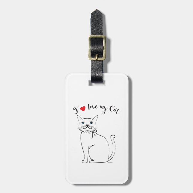 Étiquette À Bagage J'aime mon chat, mignonne, Cool (Devant Vertical)