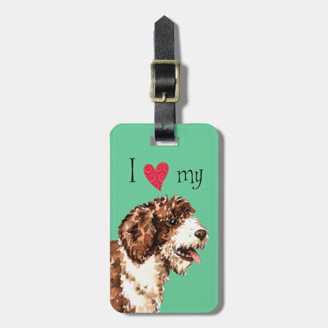 Étiquette À Bagage J'aime mon chien d'eau espagnol (Devant Vertical)