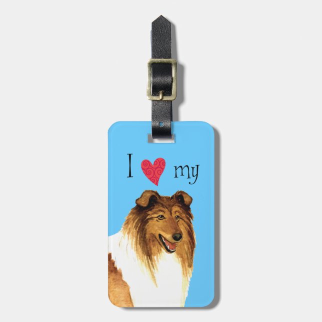 Étiquette À Bagage J'aime mon collie (Devant Vertical)