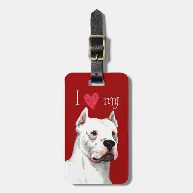 Étiquette À Bagage J'aime mon Dogo Argentino (Devant Vertical)