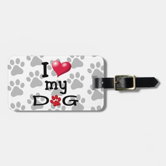 Étiquette À Bagage J'aime mon empreinte de patte de chien (Devant horizontal)