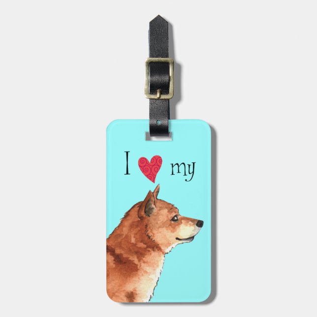Étiquette À Bagage J'aime mon Shiba Inu (Devant Vertical)