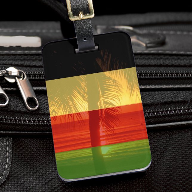 Étiquette À Bagage Jamaïque Rasta Colors Plage des Caraïbes (jamaica rasta colors (red, green, gold, black) beach palm trees luggage tag)