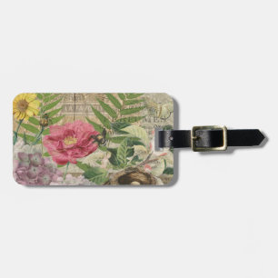 Étiquette À Bagage Jardin Floral de Nid d'Oiseau Art Papillon Fleur