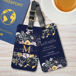 Étiquette À Bagage Jardin Floral Élégant de Fleurs Sauvages aux Monog