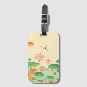 Étiquette À Bagage Jardin Japonais Étang de Carpes Koï et Nymphéas Ar