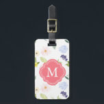 Étiquette À Bagage Jardin romantique Rose Aquarelle Fleurs Monogramme<br><div class="desc">Jardin romantique aquarelle Fleurs Monogramme</div>