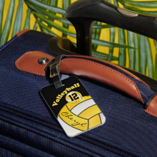 Étiquette À Bagage Jaune et blanc avec Volley-ball sportif noir