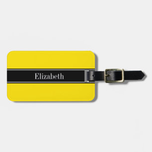 Étiquette À Bagage Jaune, Monogramme de nom Ruban Noir