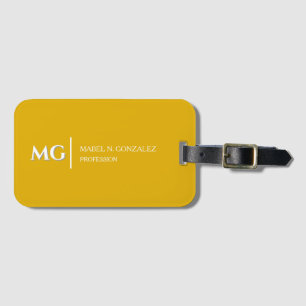 Étiquette À Bagage Jaune Moutarde Moderne Monogramme Tendance Élégant