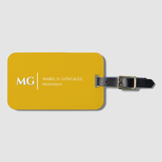 Étiquette À Bagage Jaune Moutarde Moderne Monogramme Tendance Élégant (Devant Horizontal)
