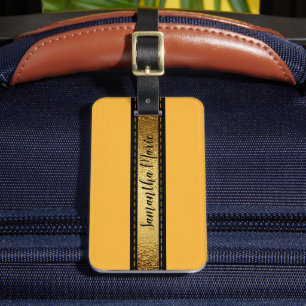 Étiquette À Bagage Jaune Moutarde Personnalisé avec Noir et Or