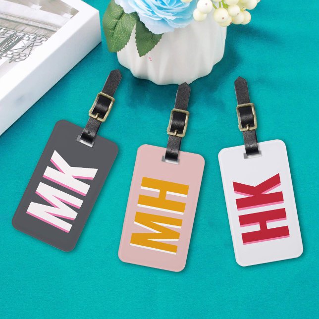 Étiquette À Bagage Jaune & Ombre Blanche Monogram Voyage Enterrement  (Yellow & White Shadow Monogram Bachelorette Travel Luggage Tag)