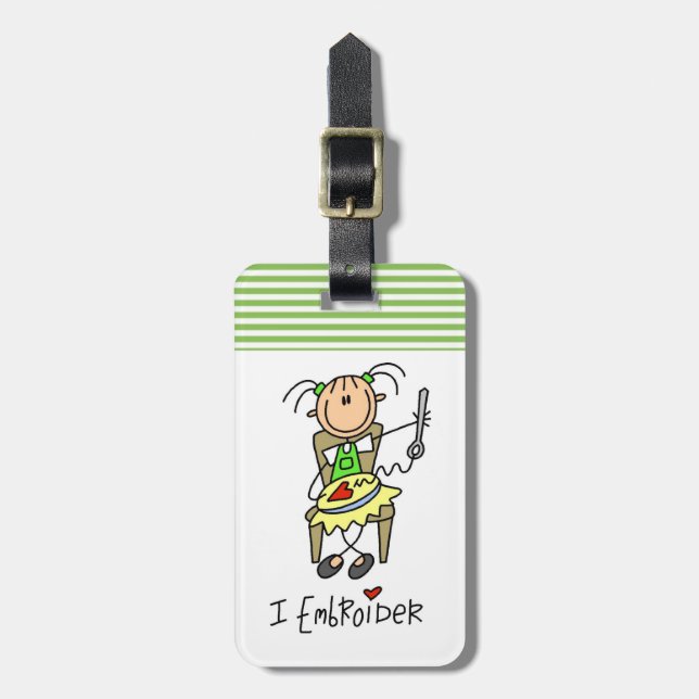 Étiquette À Bagage Je brode le chiffre de bâton (Devant Vertical)