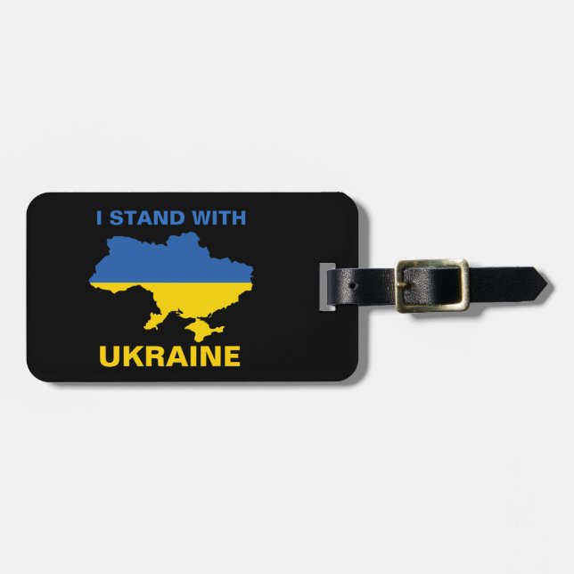 Étiquette À Bagage Je me tiens avec l'Ukraine drapeau et carte ukrain (Devant horizontal)