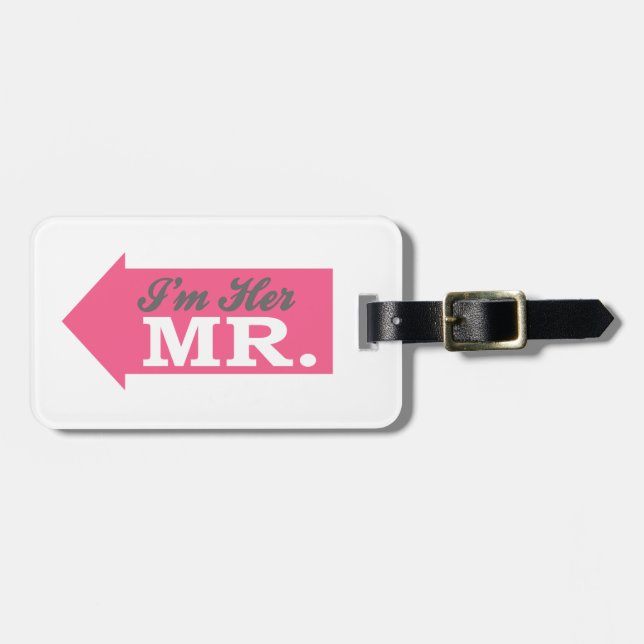 Étiquette À Bagage Je suis Son Mr. (Hot Pink Arrow) (Devant horizontal)