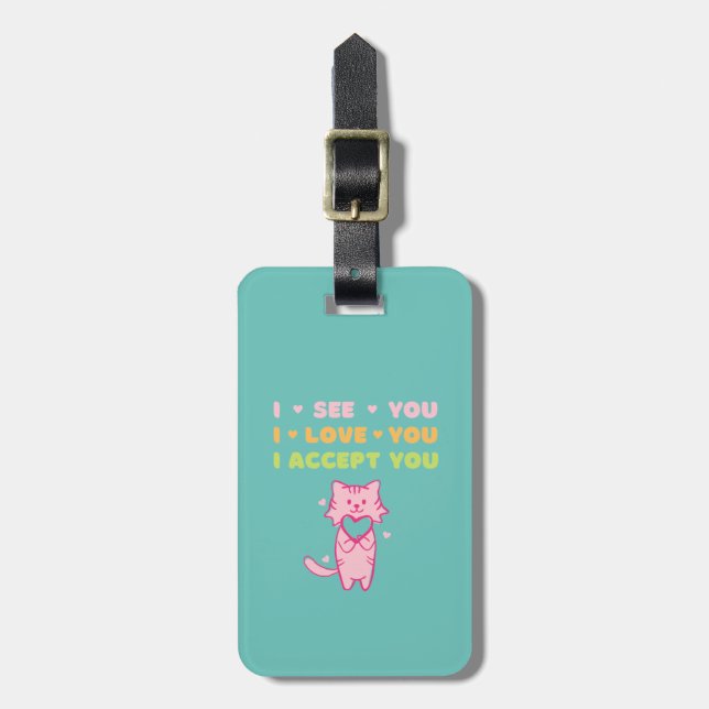 Étiquette À Bagage "Je t'aime" Balise de bagage de chat (Devant Vertical)