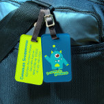 Étiquette À Bagage Je viens en paix enfants amusant alien id bagage t<br><div class="desc">Étiquette de bagage pour enfants mignonne avec un monstre alien à un oeil en bleu aqua vert. Lit que je viens en paix. Uniquement conçu par Sarah Trett pour mon petit eden.</div>