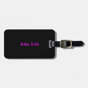 Étiquette À Bagage Jean 3:16, Texte Rose sur Fond Noir
