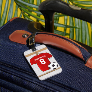 Étiquette À Bagage Jersey de football rouge et blanc personnalisé