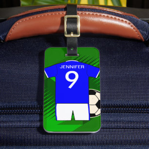 Étiquette À Bagage Jersey de soccer personnalisé bleu et blanc