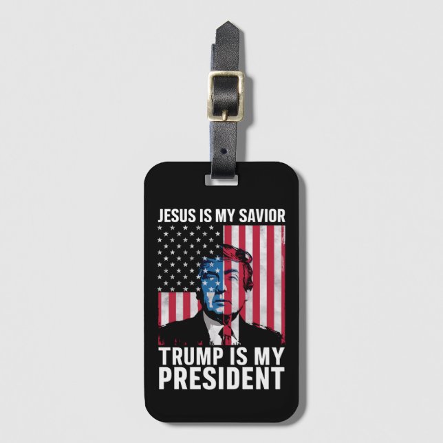 Étiquette À Bagage Jésus Est Mon Sauveur Trump Est Mon Président 2024 (Devant Vertical)