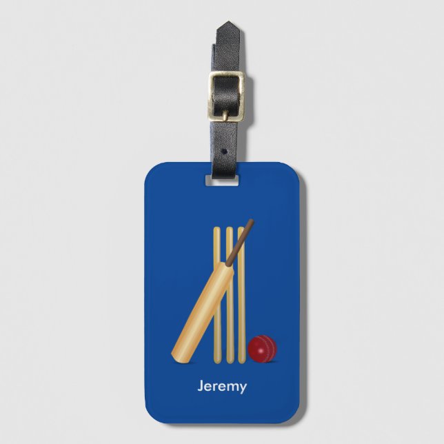 Étiquette À Bagage Jeu de cricket, texte personnalisable, étiquette d (Devant Vertical)