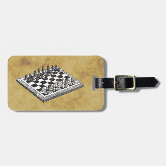 Étiquette À Bagage Jeu d'échecs Vintage WBG (Devant horizontal)