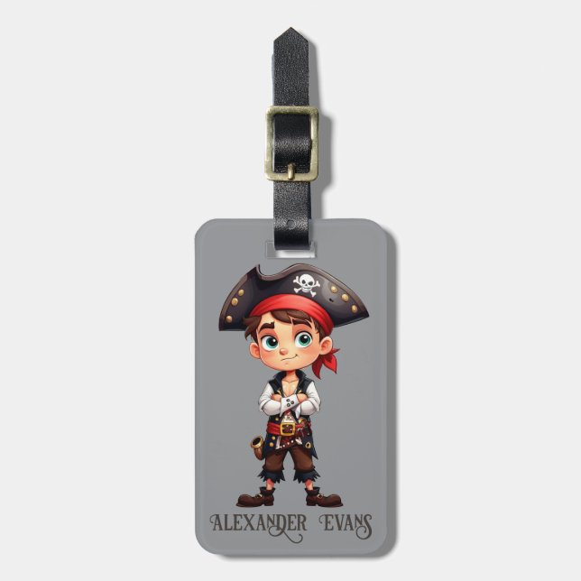 Étiquette À Bagage Jeune garçon pirate Personnaliser (Devant Vertical)