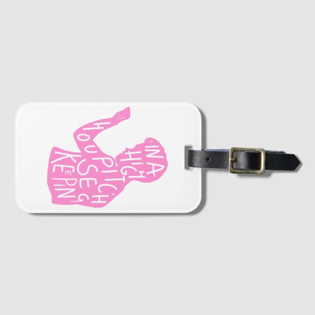 Étiquette À Bagage JJ's silhouette ménagère citation en rose pastel (Devant Horizontal)
