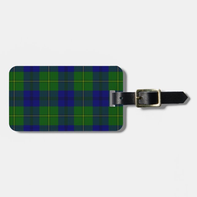 Étiquette À Bagage Johnstone tartan bleu vert plaid (Devant horizontal)