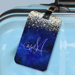 Étiquette À Bagage Joli bleu bleu or faux parties scintillant monogra<br><div class="desc">Mignonne étiquette de bagages en or bleu royal fausse parties scintillant monogramme. Magnifique, moderne et cool pour le brancheur tendance et amateur d'art. Ce design élégant et sophistiqué conviendra aux filles qui aiment les designs brillants et classe. Montrez votre style personnel, regardez à la mode, tendance et se sentir élégant...</div>