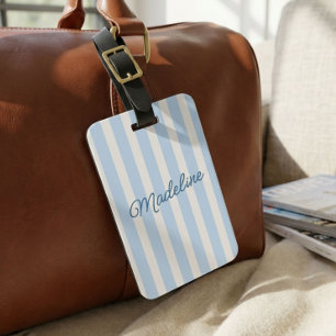 Étiquette À Bagage Joli bleu côtier personnalisé moderne rayé