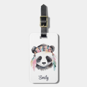 Étiquette À Bagage Joli boho aquarelle hippie conception panda