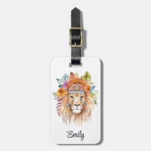 Étiquette À Bagage Joli boho aquarelle hippie design lion