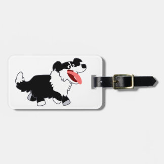 Étiquette À Bagage Joli Border Collie de dessin animé heureux Étiquet