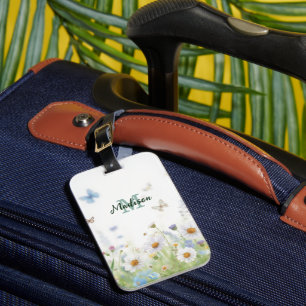 Étiquette À Bagage Joli bouquet de fleurs sauvages de printemps vert