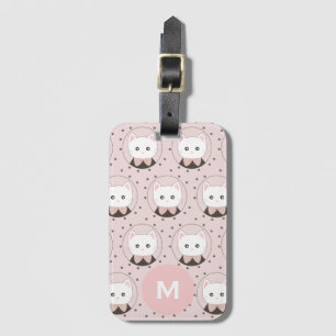 Étiquette À Bagage Joli Chat Face Rose Dotty Motif Monogramme