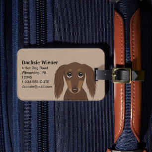 Étiquette À Bagage Joli chien teckel brun chocolat à longs poils