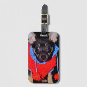 Étiquette À Bagage Joli chiot en tricot de laine rouge