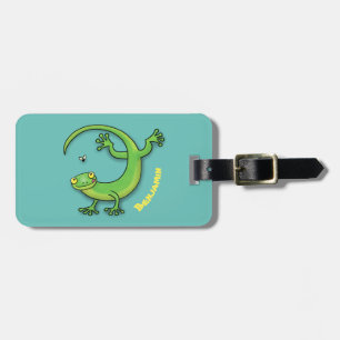 Étiquette À Bagage Joli gecko vert salutations avec dessin animé