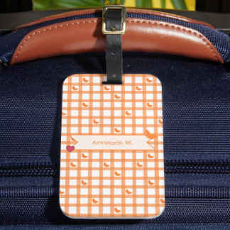 Étiquette À Bagage Joli Gingham Orange
