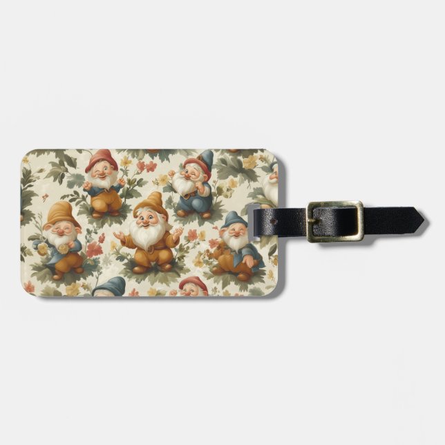 Étiquette À Bagage Joli gnome et fleurs design (Devant horizontal)
