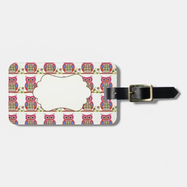 Étiquette À Bagage Joli hibou rose accessoires motifs (Devant horizontal)